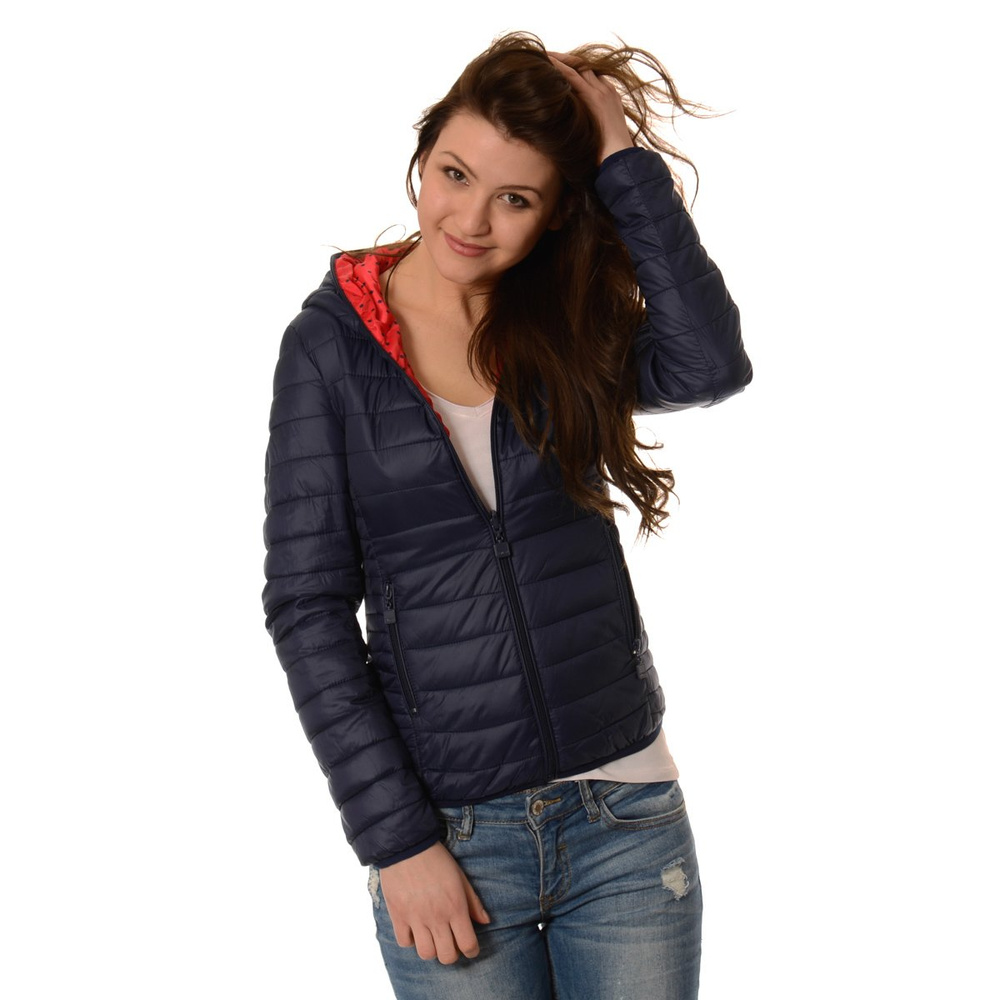 Damska Dwustronna Wiosenna - Jesienna Kurtka Ortalionowa Nadia Granatowo Czerwona