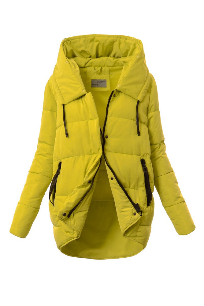 Damska Asymetryczna Kurtka Zimowa Limonkowa