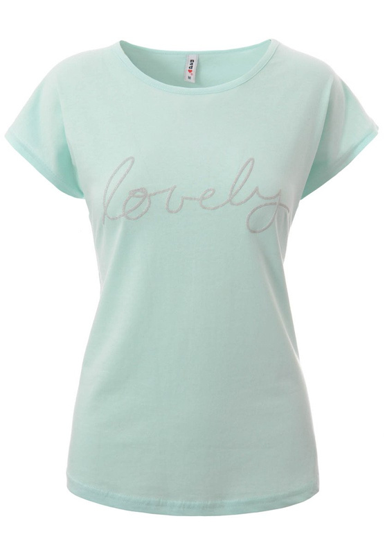Damska Koszulka Krótki Rękaw T-Shirt Nadruk Lovely Zielona