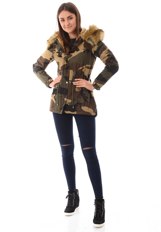 Parka Filomena Zielona z Brązowym Futerkiem