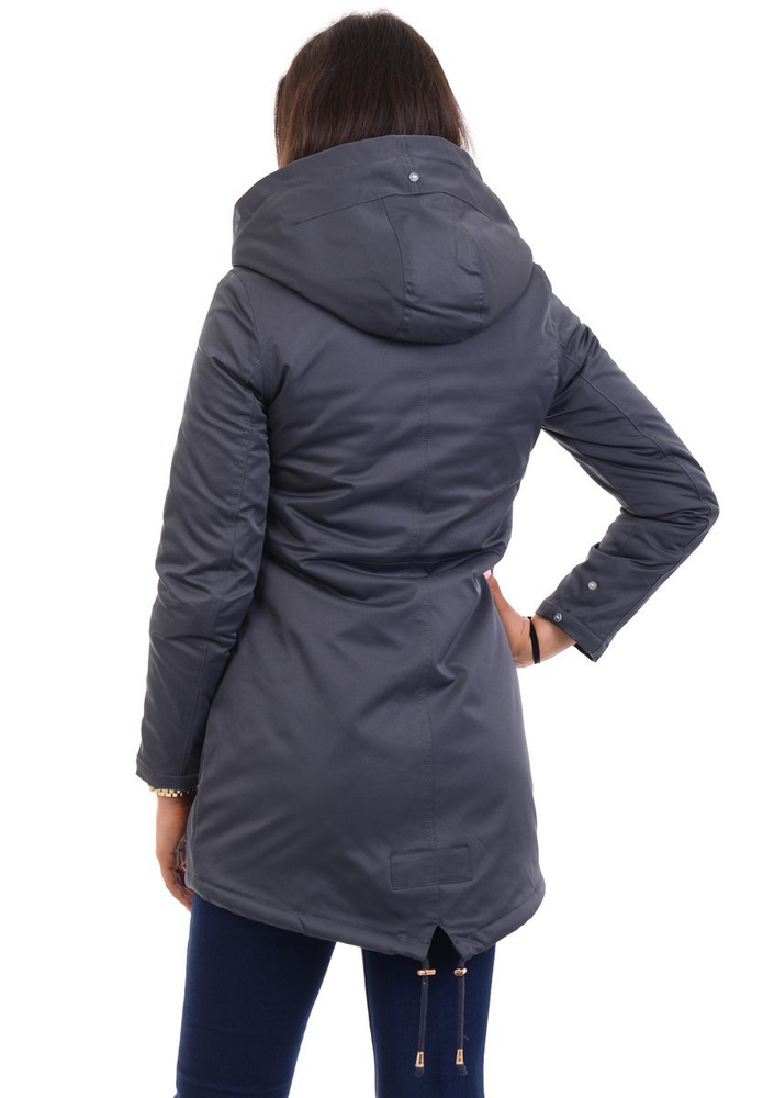 Damska Kurtka Parka Zimowa Wanessa Grafitowa Z Szarym Futerkiem