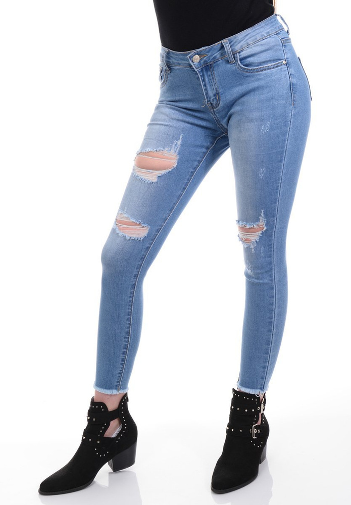 Damskie Spodnie Jeansowe Niebieskie