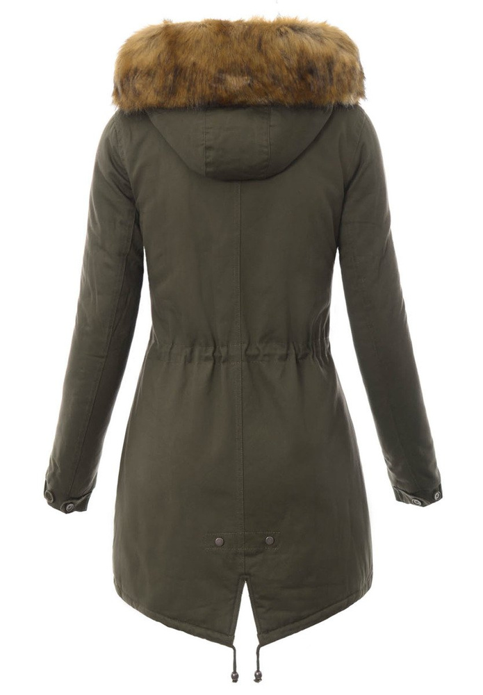 Piękna Damska Kurtka Parka Iwet Zielona Z Brązowym Futerkiem