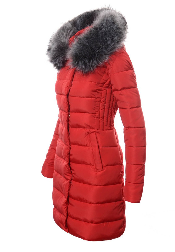 Damska Długa Zimowa Ortalionowa Kurtka Czerwona