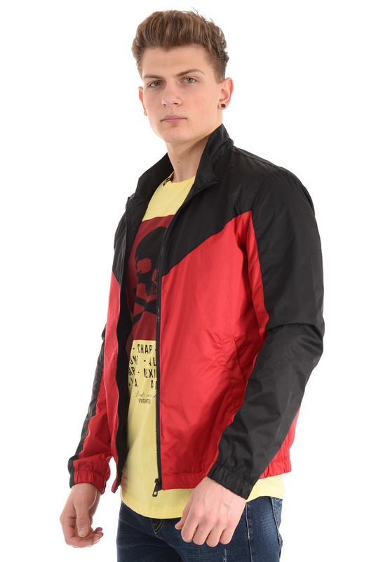 Męska Kurtka Wiosenna - Jesienna Wiatrówka Czarno- Czerwona