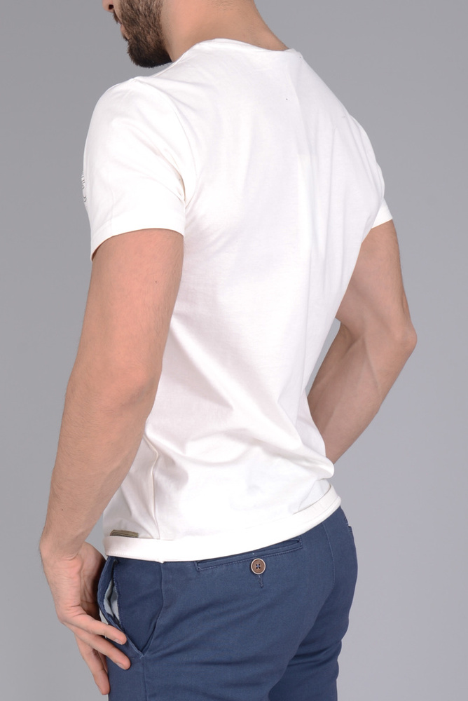 Męska Koszulka T-shirt Nadruk Ride Kremowa