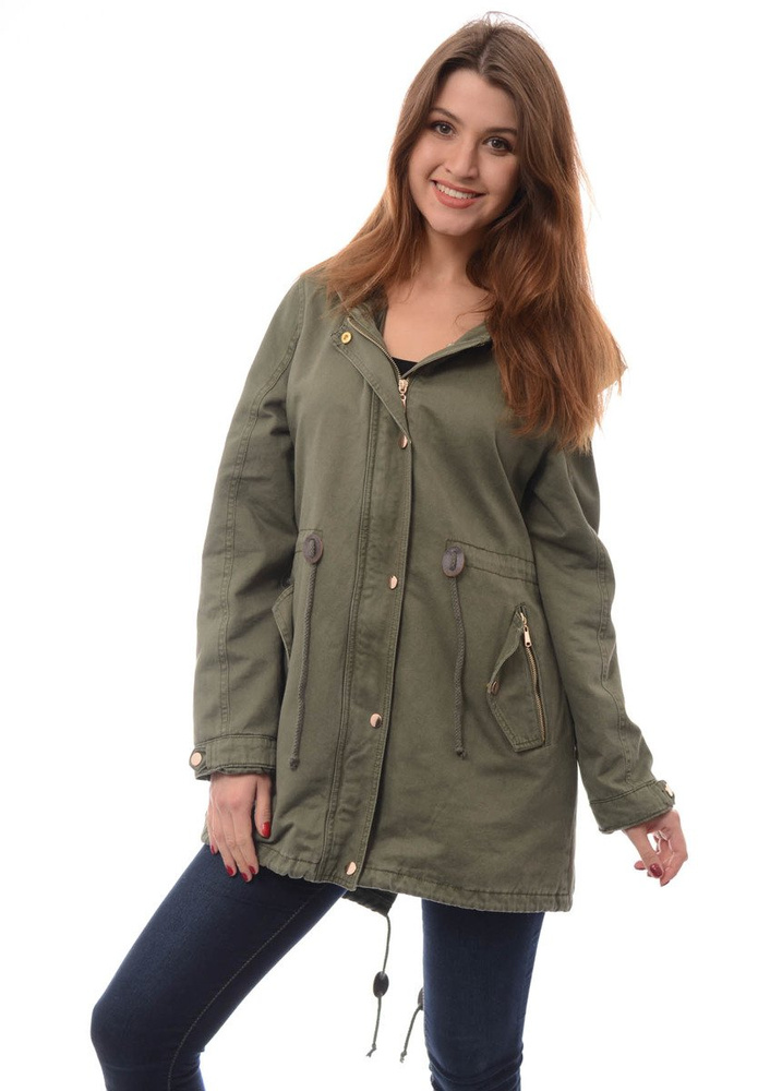 Damska Kurtka Parka Zimowa 2w1 Zielona z Białym Futerkiem