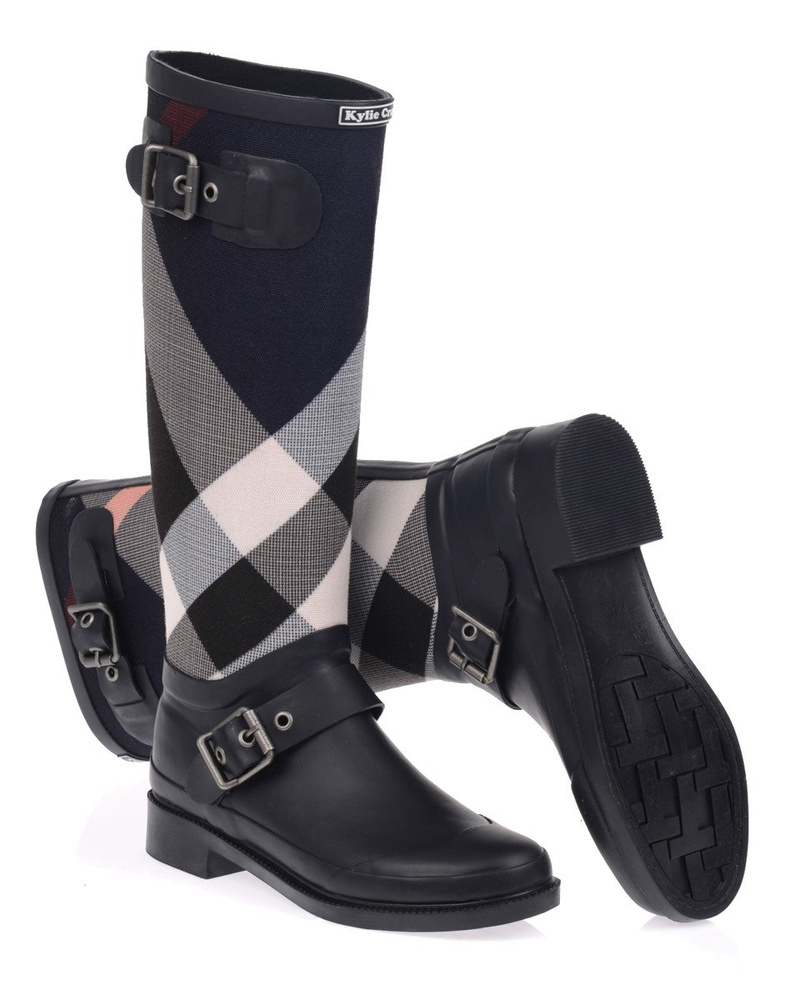 Damskie Kalosze Kylie Zmysłowa Krata Granatowe