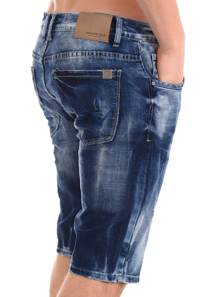 Męskie Spodenki Jeansowe Granatowe