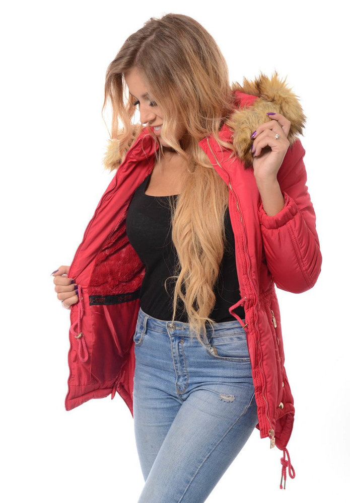 Damska Zimowa Kurtka Ortalionowa Karla Malinowa