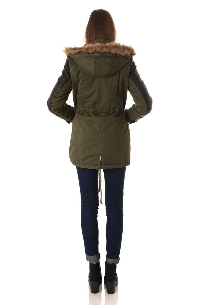 Damska Zimowa Kurtka Parka Ciemna Zieleń