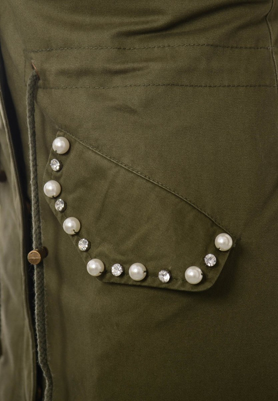 Piękna Damska Kurtka Parka Zuza Zielona z Różowym Futerkiem