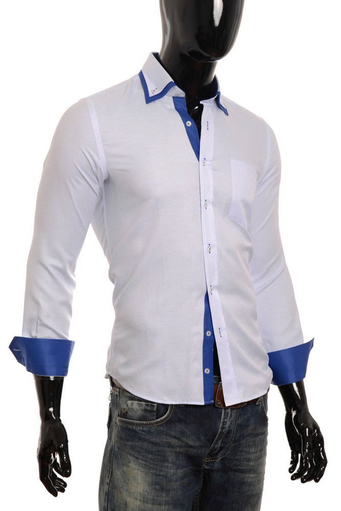 Męska Koszula Podwójny Kołnierz Błękitna