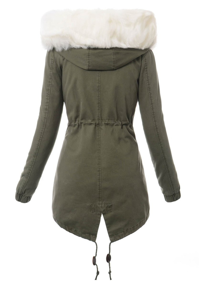 Damska Kurtka Parka Zimowa 2w1 Zielona z Białym Futerkiem