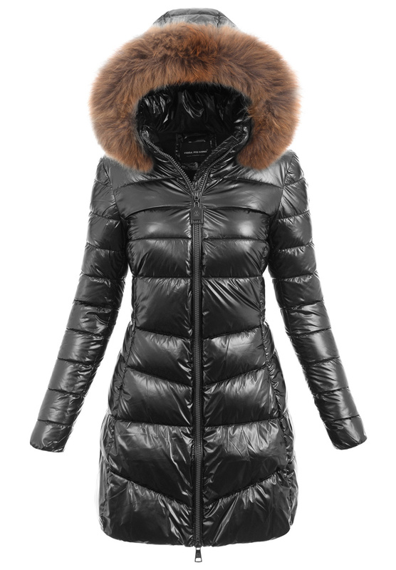 Damska Kurtka Zimowa Ortalionowa Sabrina Czarna Z Naturalnym Futerkiem
