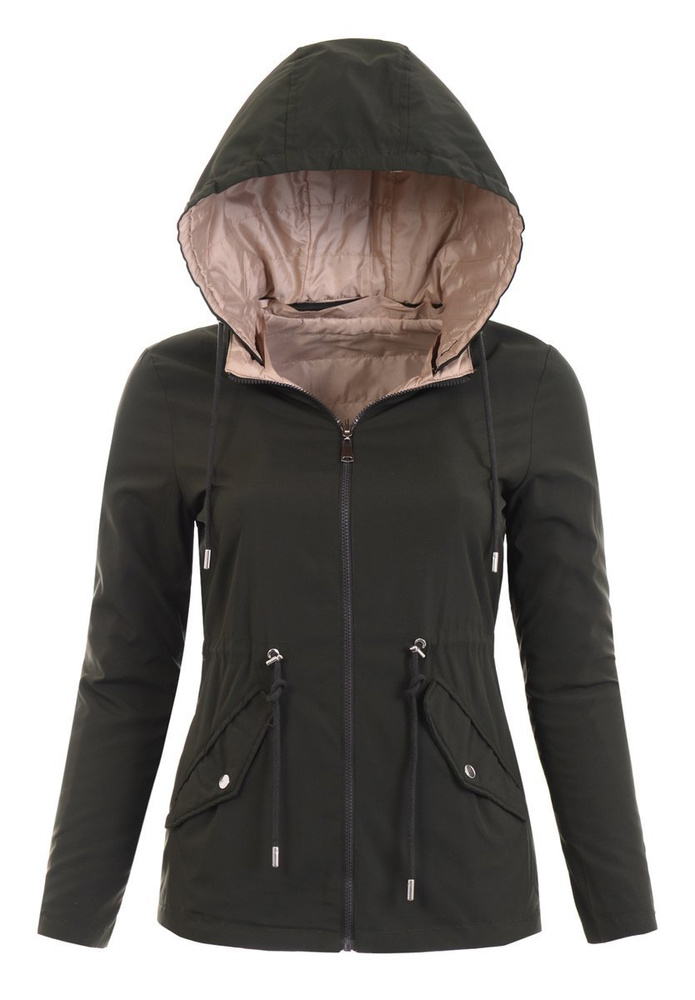 Kurtka Dwustronna Wiosenna Jolanta Zielono - Beżowa