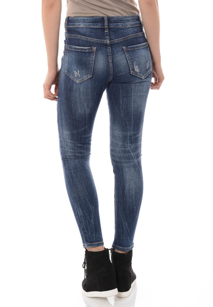 Damskie Spodnie Jeansy Przetarcia Rurki Granatowe