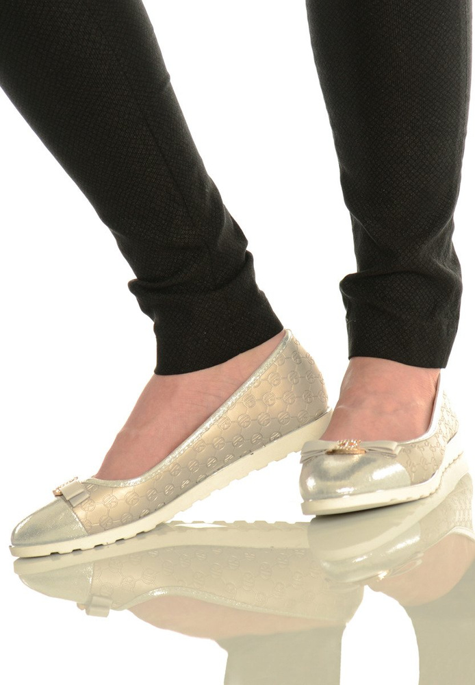 Damskie Buty Baleriny z Kokardką Niki Srebrne