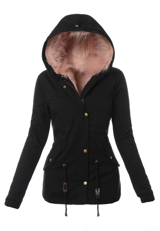 Damska Kurtka Parka Zimowa 3w1 Czarna z Różowym Futerkiem