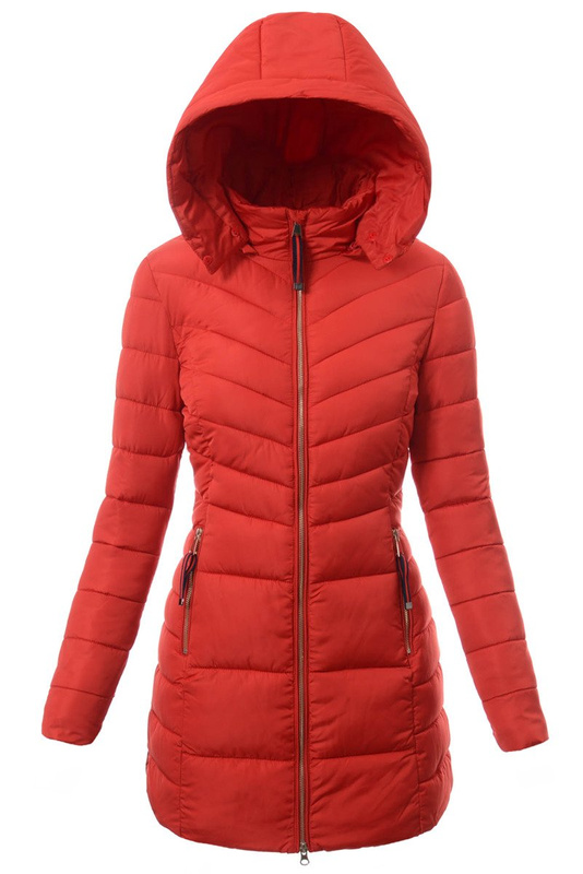 Damska Długa Zimowa Kurtka Ortalionowa Sylwia Czerwona