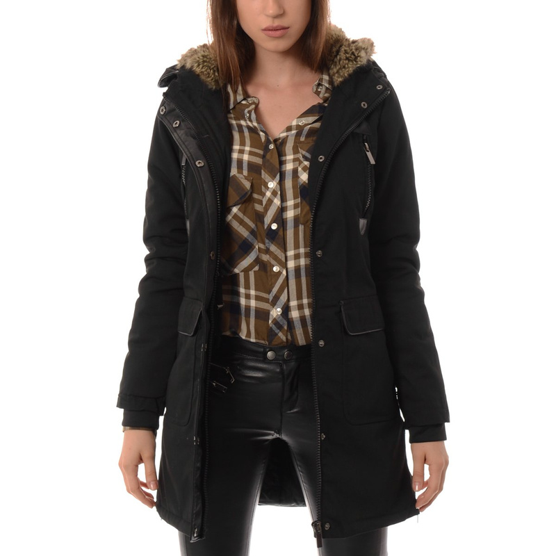 Damska Parka Kurtka Zimowa Czarna