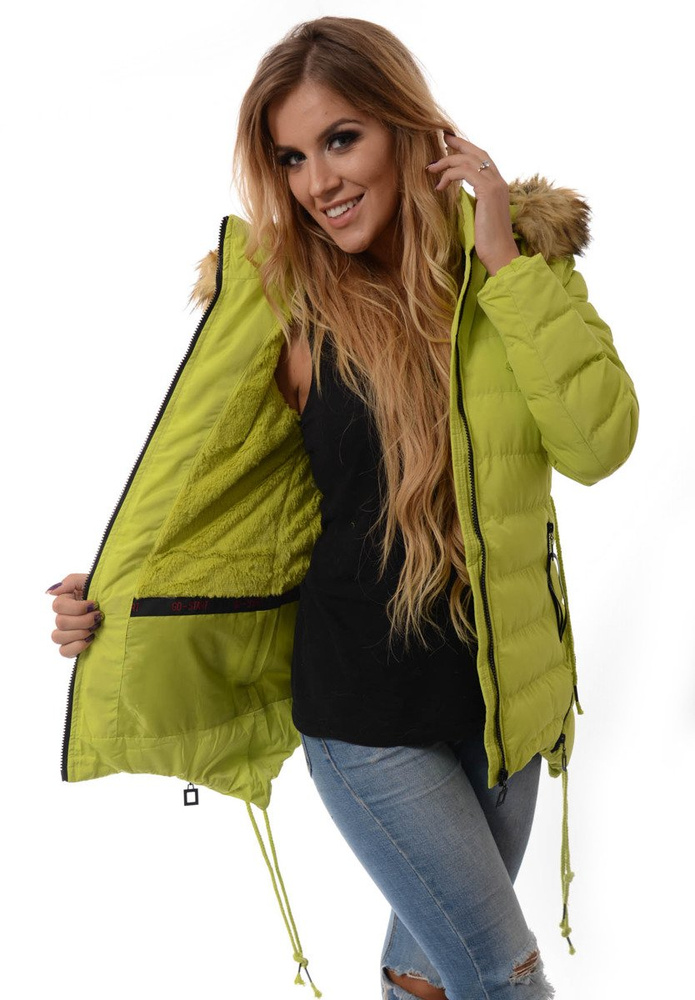 Damska Zimowa Kurtka Ortalionowa Limonkowa