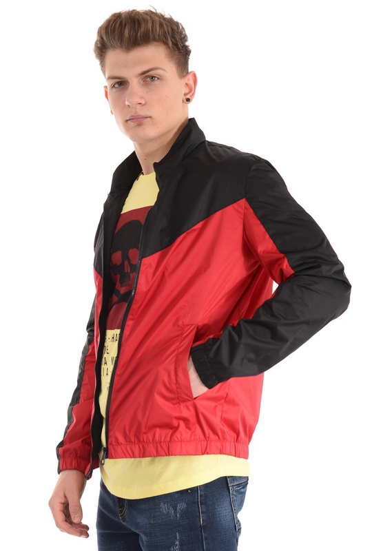 Męska Kurtka Wiosenna - Jesienna Wiatrówka Czarno- Czerwona