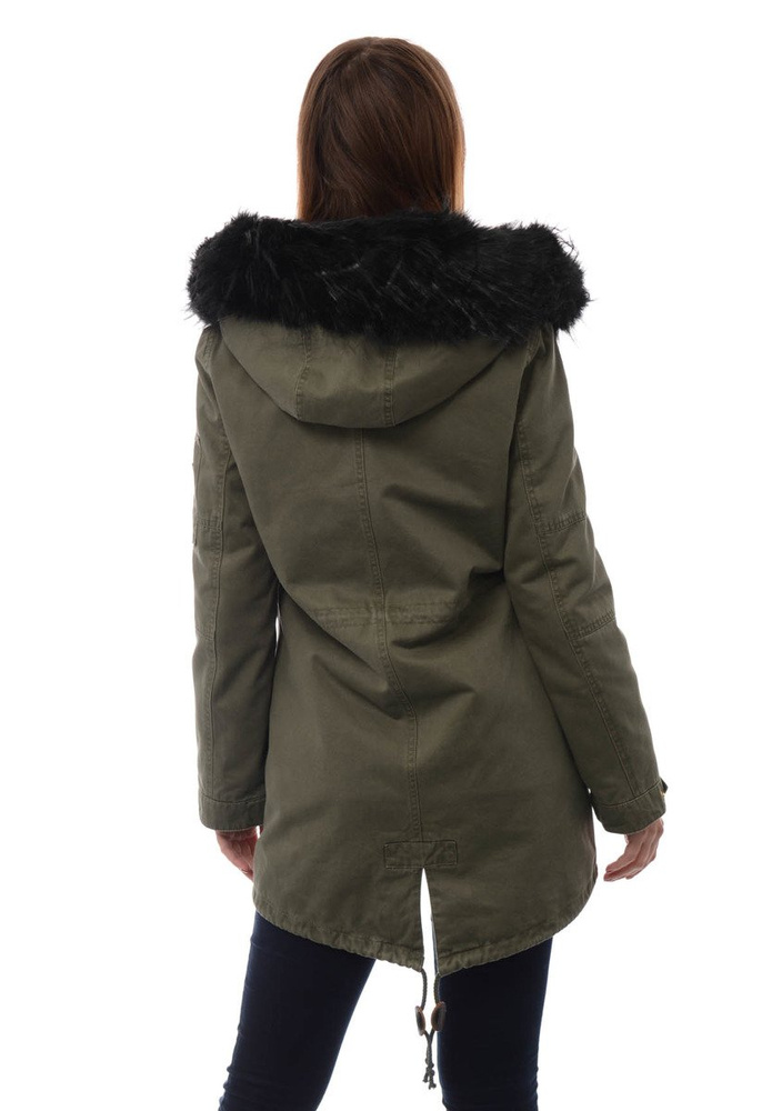 Damska Kurtka Parka Zimowa 2w1 Mila Zielona z Czarnym Futerkiem