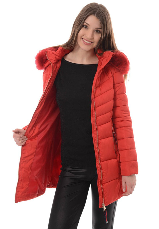 Damska Długa Zimowa Kurtka Ortalionowa Sylwia Czerwona