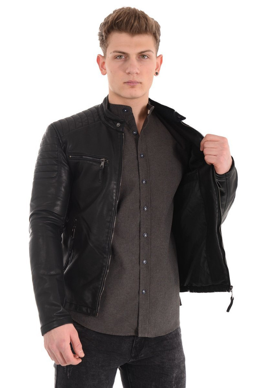 Męska Kurtka Skórzana Czarna