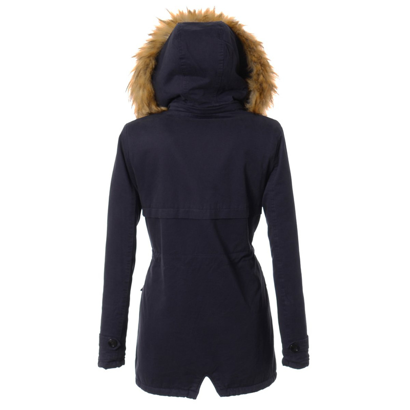 Damska Parka Kurtka Zimowa Futro Granatowa