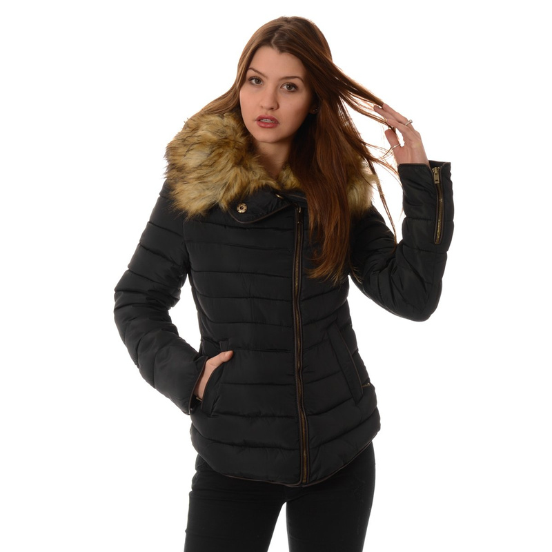 Damska Kurtka Zimowa Futerko Czarna