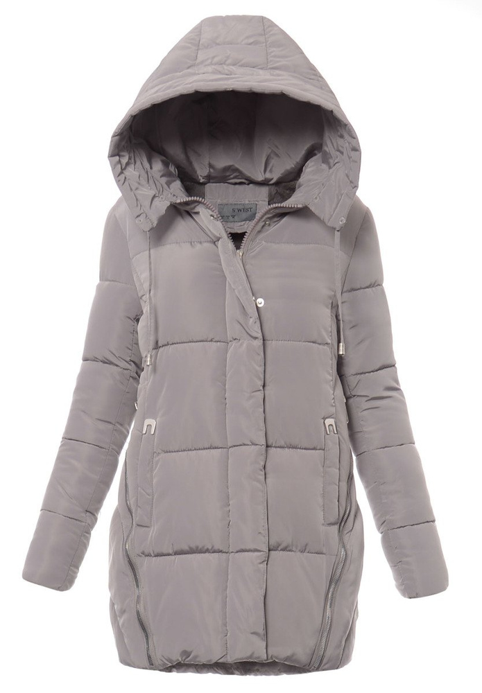 Damska Długa Zimowa Kurtka Ortalionowa Szara