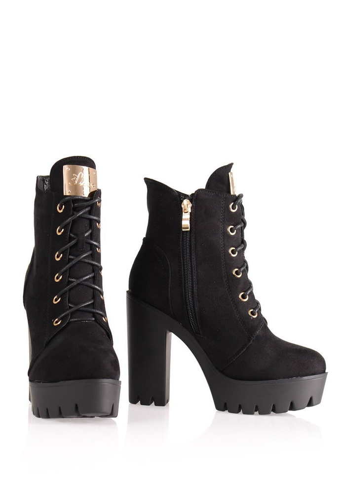 Botki Welurowe Na Platformie Czarne