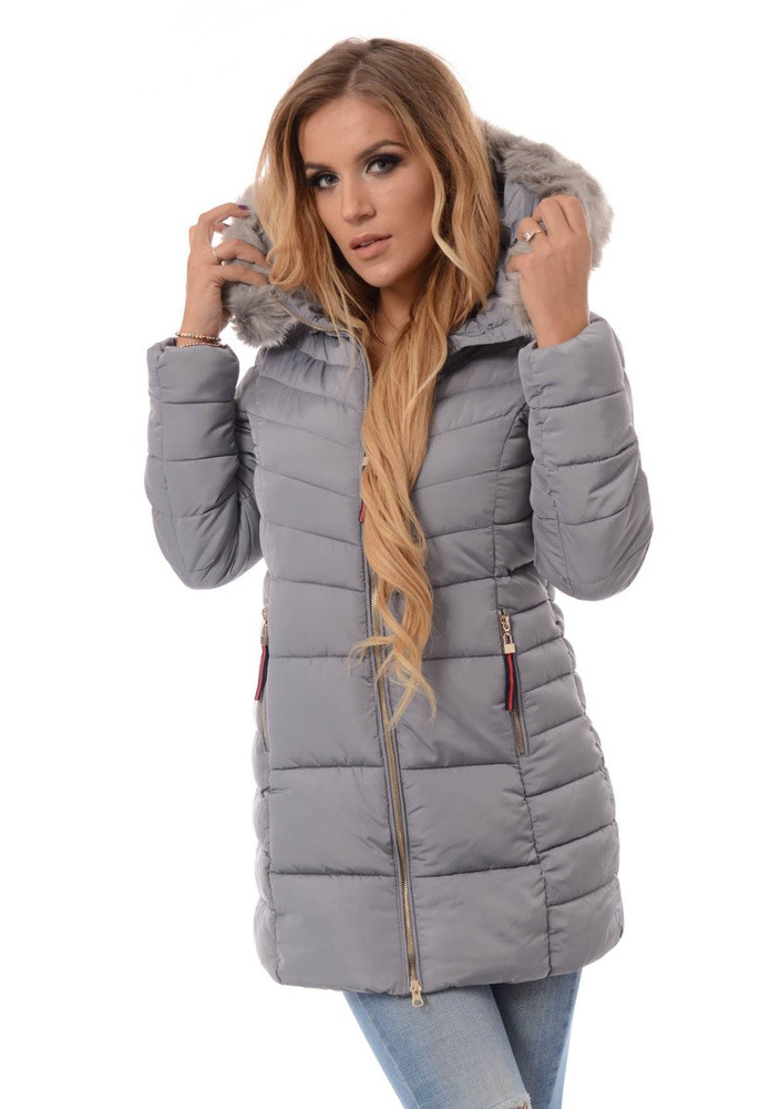 Damska Długa Zimowa Kurtka Ortalionowa Sylwia Szara