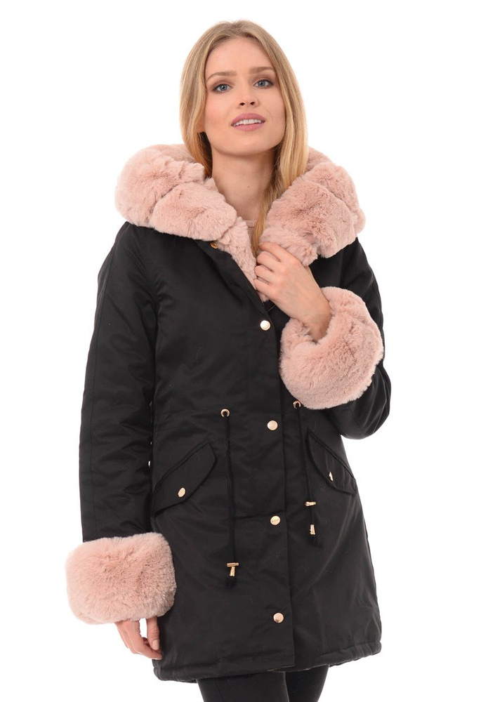Kurtka Patrycja Czarna Z Różowym Futerkiem