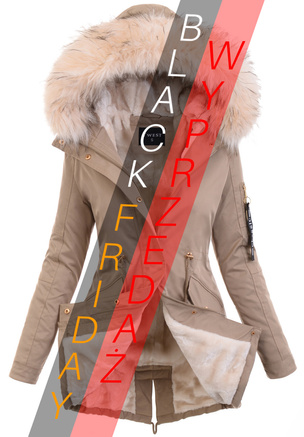 Parka Zimowa Martyna Beżowa z Futerkiem Ecru