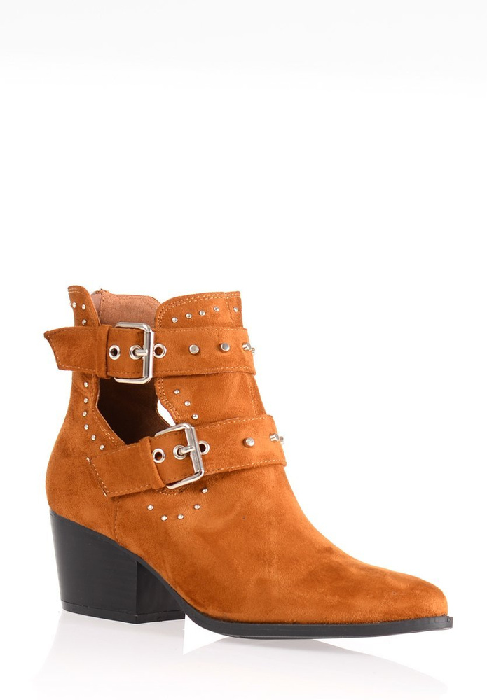 Damskie Botki Welur Camel