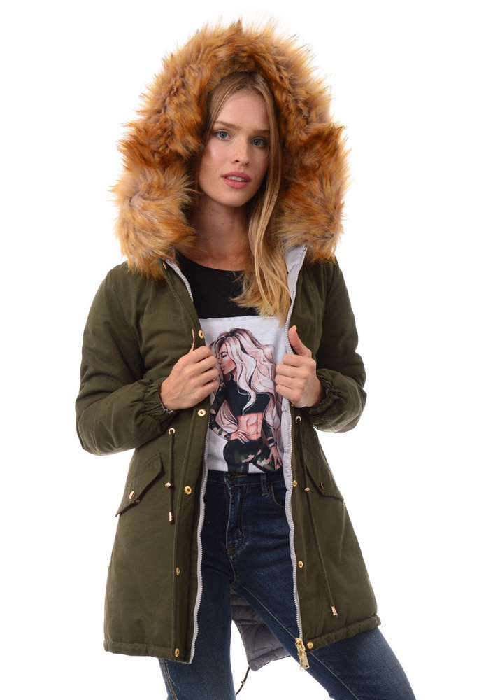 Dwustronna Zimowa Kurtka Marlena Khaki Szara