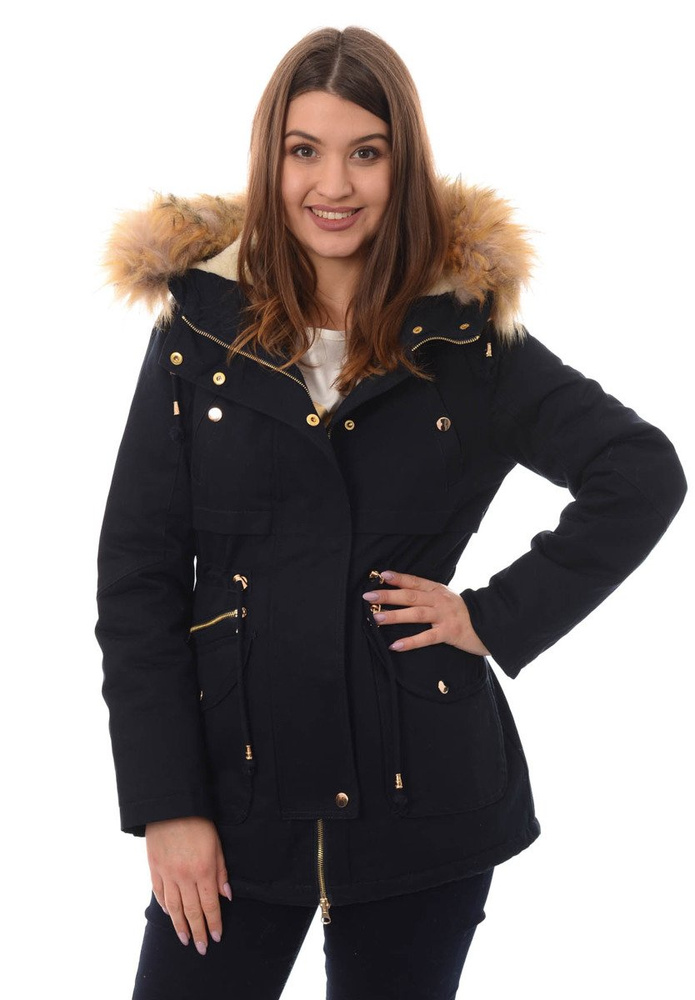 Piękna Damska Kurtka Parka Granatowa