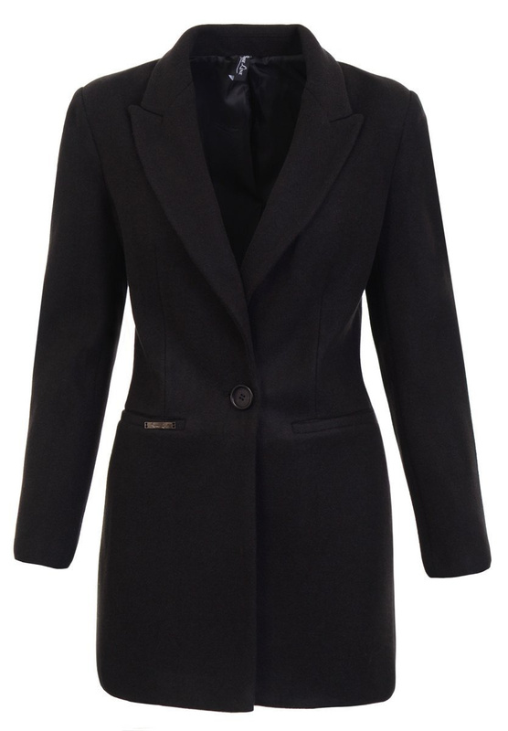 Dzianinowy Płaszcz Wiosenno- Jesienny Czarny