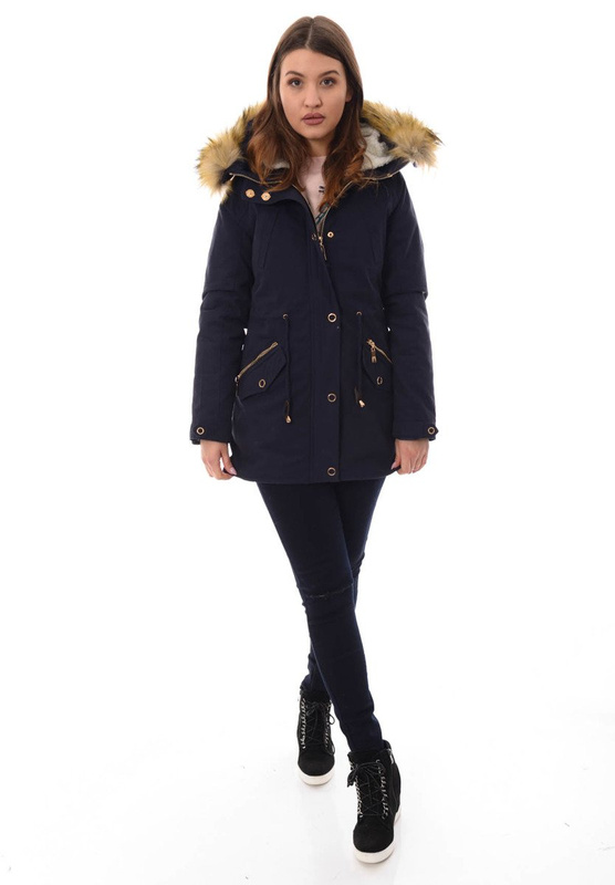 Damska Kurtka Parka Zimowa 2w1 Granatowa