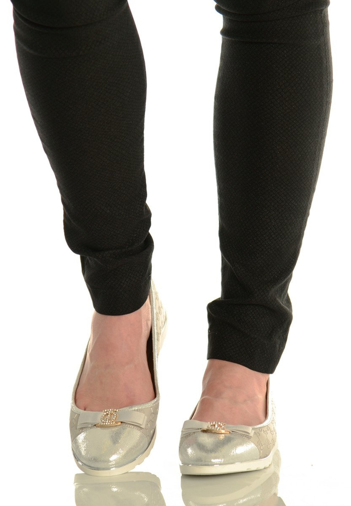 Damskie Buty Baleriny z Kokardką Niki Srebrne