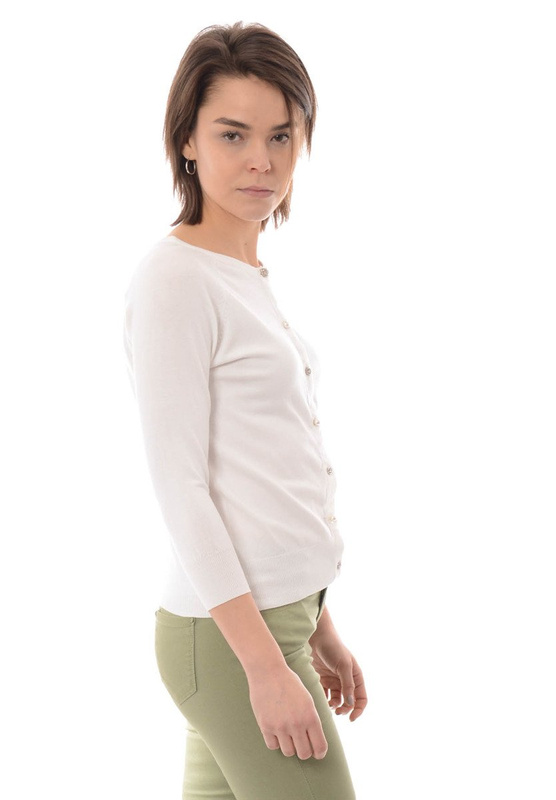 Damska Bluzka Sweterek Zapinany Biały