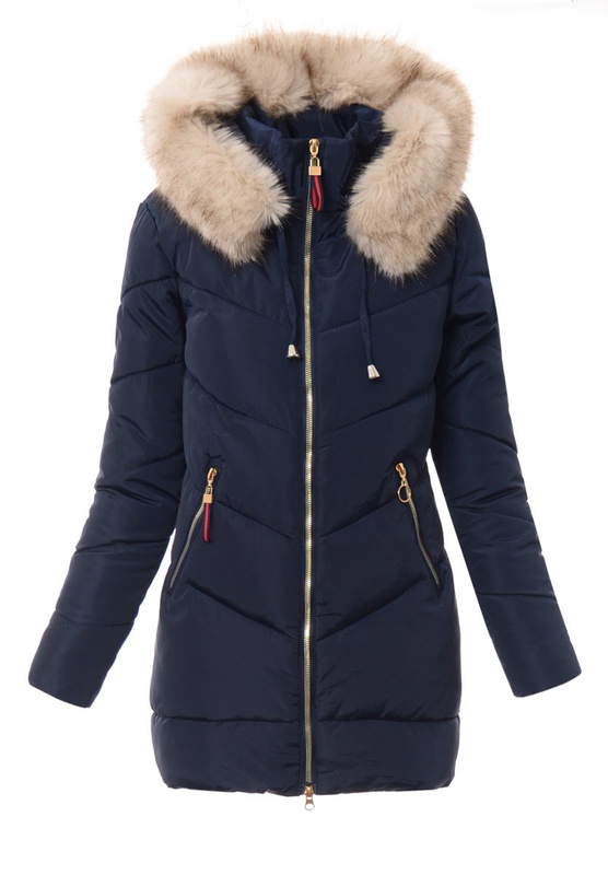 Damska Kurtka Larysa Granatowa z Futerkiem Ecru