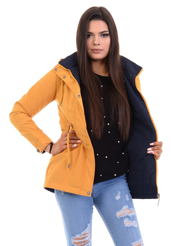 Parka Wiosenna Dwustronna Żółto-Granatowa