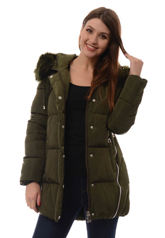 Damska Długa Zimowa Kurtka Ortalionowa Zielona