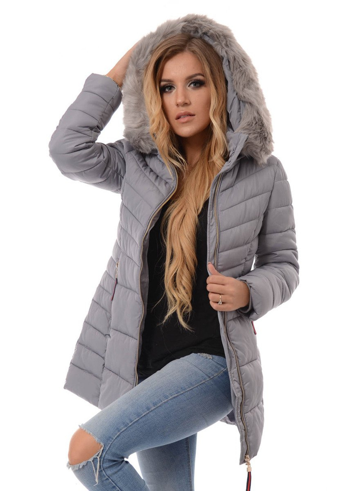 Damska Długa Zimowa Kurtka Ortalionowa Sylwia Szara