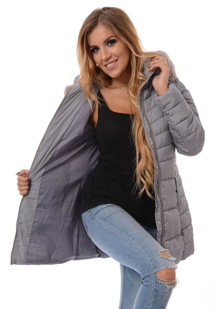 Damska Długa Zimowa Kurtka Ortalionowa Sylwia Szara
