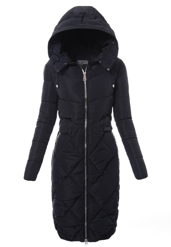 Damska Długa Zimowa Kurtka Ortalionowa Granatowa
